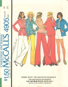 McCall's 4905 Stretch Knit Pants & Shorts, Tank Top & Yoked Shirt Sz 12 UNCUT - Picture 1 of 4