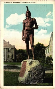Vintage Statue of Massasoit Plymouth MA Divided Back Postcard 1926 - Bild 1 von 2