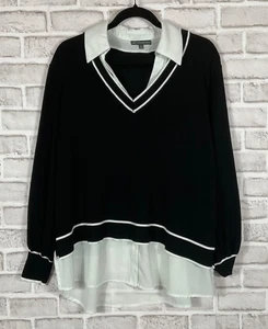 Adrianna Papell Shirt Pullover Damen Gr. 1X schwarz cremeweiß Kragen Langarm - Bild 1 von 7