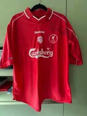 LIVERPOOL LFC 2000/01 Treble Winners Shirt Autograph Michael Owen - Image 1 of 4
