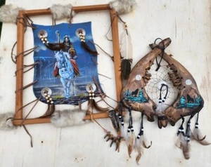 Lot Native American Looking Bison/Buffalo Jawbone Dreamcatcher And Wall Hanging  - Picture 1 of 7
