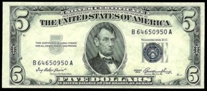 1953 UNITED STATES $5 SILVER CERTIFICATE NOTE CRISP UNCIRCULATED FR.# 1655 - Picture 1 of 2