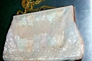 Women's All Glass Bead All White Hand Bag   LS BOX 21 - Picture 1 of 11