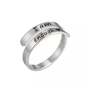 925 Placcato Argento i Am Enough Cuore Coppia Anello Aperto Misura Punk Love - Foto 1 di 4