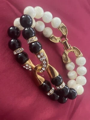 Luxury Onyx White Glass Beaded Luxury Rhinestone Bracelet - Image 1 of 4