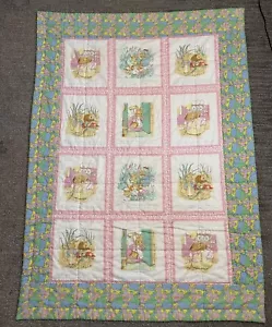VINTAGE Mrs Tiggy-winkle Pink Bunny Kittens Storybook Baby Blanket Peter Rabbit - Picture 1 of 9