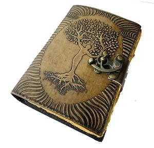 Leather Journal book of shadows christmas tree with lock clasp vintage journal - Picture 1 of 6