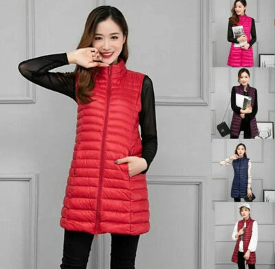 Women Packable Light Weight Waistcoat Down Puffer Sleeveless Jacket Long Vest - Image 1 of 4