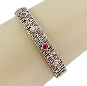 Art Deco Diamond 18k White Gold Filigree Bracelet - Picture 1 of 5