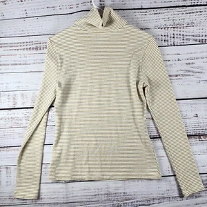 Vineyard Vines Heritage Ribbed Turtleneck Top M White Gold Metallic Stripe Tee - Picture 1 of 8
