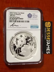 2024 P PROOF SILVER LIBERTY BRITANNIA MEDAL NGC PF70 FIRST DAY ISSUE SUMMERS SIG - Imagen 1 de 2