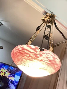 Magnifique Ancienne Suspension vasque Art Déco En Pâte De Verre Marmoréen 1980 - Picture 1 of 18