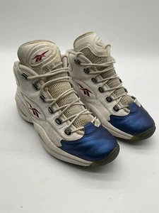Reebok Question Mid 2016 Basketball Shoes Youth Size 10.5 White Blue Leather - Picture 1 of 24