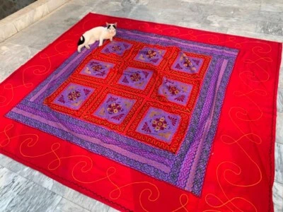 Vintage Handmade Colorful Bedspread textile Floral Bedroom Bedding 236x222 cm - Image 1 of 4