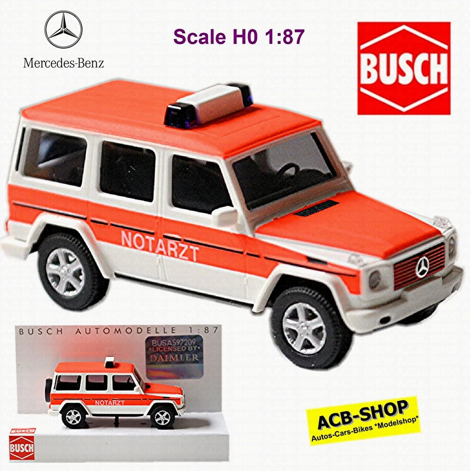 Mercedes Benz Clase G Emergencias W460 Facelift Blanco Rojo Luminoso 1:87 Busch - Imagen 1 de 4
