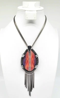 Alexis Bittar Desert Sunset Painted Lucite Oversized Pendant Necklace Silver - Image 1 of 4