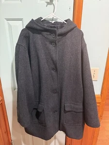 Eddie Bauer Vtg FULL Warm Wool Hooded Coat Charcoal Big And Tall Xxl - Picture 1 of 15