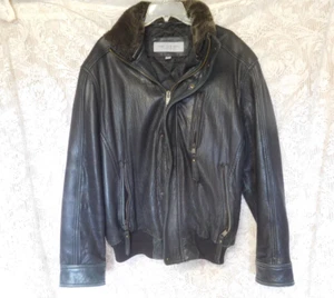MARC NEW YORK Andrew Marc Men's Designer Black Leather Bomber Jacket  Large L - Picture 1 of 8