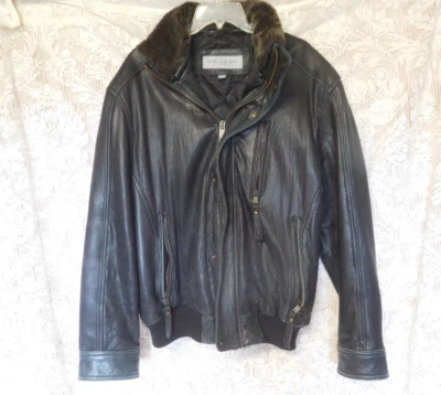 MARC NEW YORK Andrew Marc Men's Designer Black Leather Bomber Jacket  Large L - Image 1 of 4