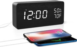 FiBiSonic LED Digitaler Wecker Sprachsteuerpult Holzwecker große Anzeige Zeit - Bild 1 von 6