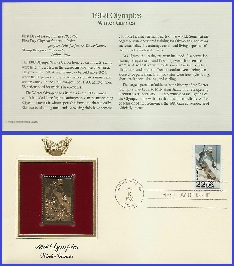 USA2 #2369 U/A GOLDEN REPLICA FDC   Winter Olympics Calgary Canada - Image 1 of 1
