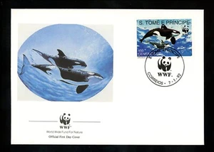 Postal History St. Thomas & Prince #1051-1054 FDC WWF Whales Animal 1992 Set 4 * - Picture 1 of 8