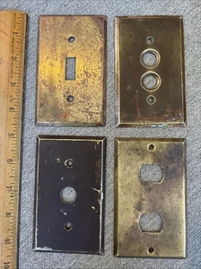 4 Antique Solid Brass Switch Plate Covers - All Different Styles - Picture 1 of 10