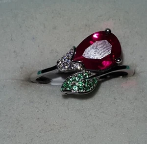 3114004 ELANZA Simulated Ruby, Simulated Emerald & Diamond Ring Sterling Silver - Picture 1 of 3