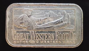 Great Western Boot Co Wear Value $10 Rare Bullion-999 Silver 1 Ounce Oz Art Bar - Picture 1 of 2