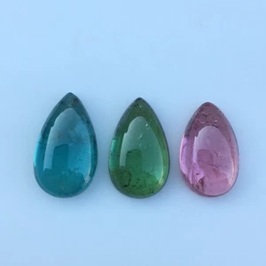 Beautiful multi tourmaline cabochon gemstone good color 3 pieces pear 8.35 carat - Picture 1 of 7