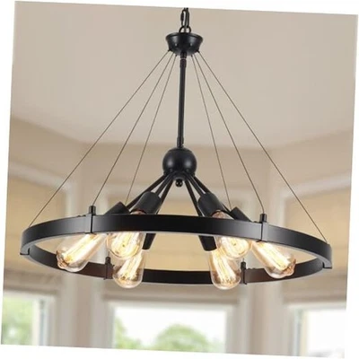 Lámparas de araña negras de granja, araña de rueda de vagón de 6 luces 23,62 pulgadas negra Foto 1 de 4
