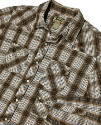 Fossil Pearl Snap Shirt L Men's Brown Plaid L/S Disco Western Cowboy Chest 47" - Image 1 of 4