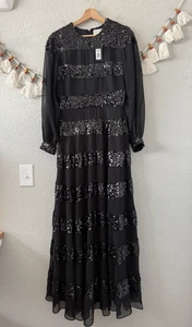Sachin & Babi Brenda Sequin Stripe Chiffon Gown Black Glam Wedding Bridesmaid 6 - Picture 1 of 13