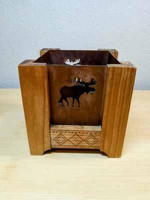Деревенский лось и медведь подсвечник/безделушка держатель из дерева и металла - Изображение 1 из 4