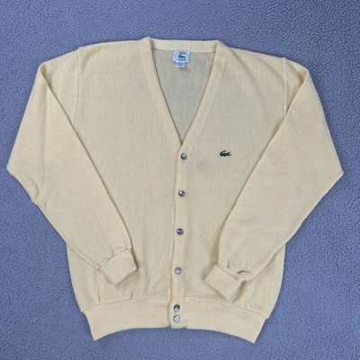 VTG 80s Izod Lacoste Cardigan Sweater Men XLT Yellow Acrylic Grandpa USA Made - Image 1 of 4