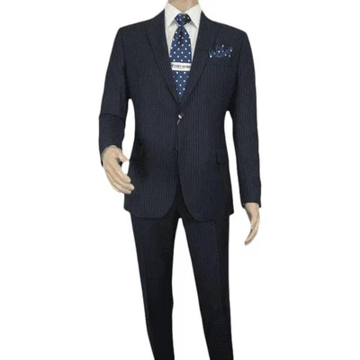 Traje de Hombre BERLUSCONI Turquía 100% Lana Italiana Super 180's #Ber29 Azul Marino Rayas Foto 1 de 4