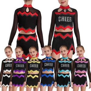 Girls Suit Birthdays Set Dance Outfit Sports Shiny Rhinestone Halloween Skirt - Picture 1 of 58
