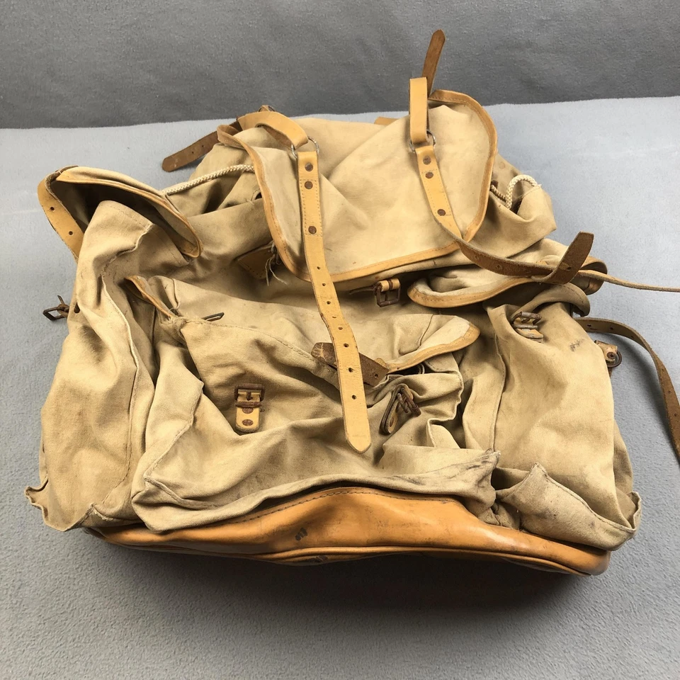 Винтажный рюкзак Sac Lafuma холщовый кожаный с внешней рамкой туристический рюкзак Франция - Изображение 1 из 4