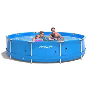 11.2 ft.x 11.8 ft.Oval 23.5"Metal Frame Pool Set with Pool Cover in Blue APSIA C - Picture 1 of 6