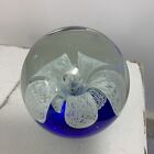 CLEAR ART GLASS ~ PAPERWEIGHT W/WHITE FLOWER & CONTROLLED CENTER BUBBLE 4