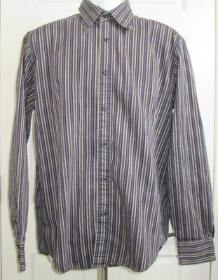 Camisa masculina listrada Mondo Di Marco com botões tamanho G peito 44 manga longa 28254 - Imagem 1 de 4