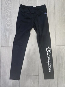 Champion Full Length Black /White Letters Soft Leggings Pants size Kids M (9-10) - Picture 1 of 5