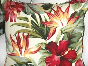 Tropical Hawaiian Cotton Barkcloth Fabric CORDED PILLOW ~Pua-Cream~ - Picture 1 of 2