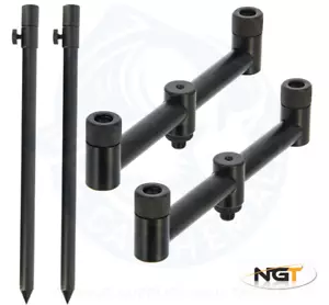 NGT Bank Sticks Buzz Bar 2 Rod Set up Aluminium 30-50cm Carp Fishing 18cm Width - Picture 1 of 12