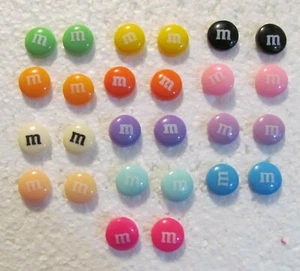 M M Fun Bean Chocolate Coated Candy Nickel Free Stud Earrings 14 colors - Picture 1 of 25