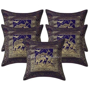 Bohemian Cushion Cover Brocade Jacquard Elephant Decor Pillow Cover Case - Picture 1 of 5