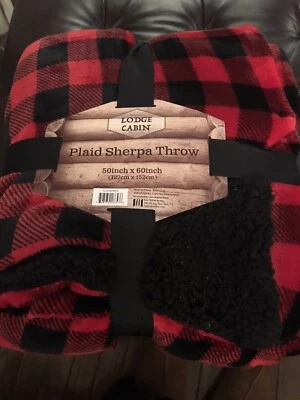 Red Plaid Throw Blanket Sherpa  Winter Warm Plush Classic 50" x 60"  NWT - Image 1 of 2