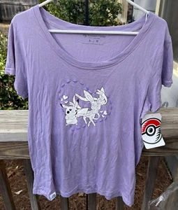 Pokemon Center Ladies Lavender Sylveon & Pikachu Love T-Shirt SZ L - Picture 1 of 9