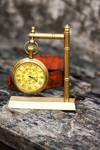 Brass Table Top Desk Clock Unique Watch Decorative Antique Collectible Vintage - Picture 1 of 3