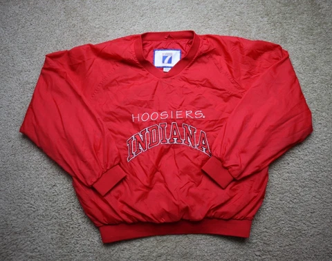Vintage Indiana Hoosiers Pullover Men XL Red Long Sleeve V Neck Windbreaker Cover